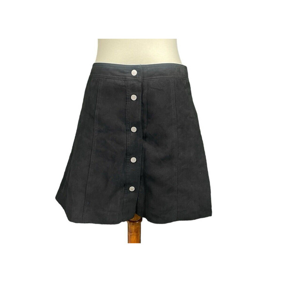 H&M Divided Skirt Women Size 10 Black Button Down Silver Buttons Preppy Mod - Picture 1 of 11